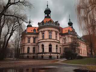 Fototapeta na wymiar stone building, school, university in Europe. Generative AI image.