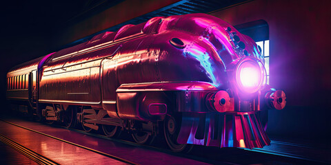bright neon pink locomotive. Generative AI image.