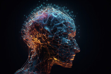 Fototapeta premium AI head with neural network brain