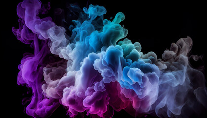 Neon blue and purple multicolored smoke puff cloud Created with Generative AI technology