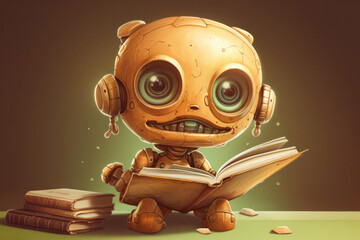Surprised Android Child Robot with Book