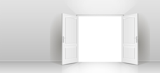 The interior of an empty room with a white wall and an open door.
Free space for copying a 3d image.