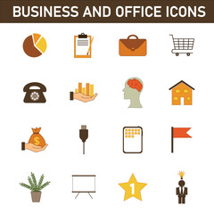 Collection of multi-colored flat icons on the topic: business and office. Isolated on white background.