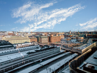 Obraz premium Panorama of the old city of Stockholm near the Central Station, view of the city center on a sunny winter day