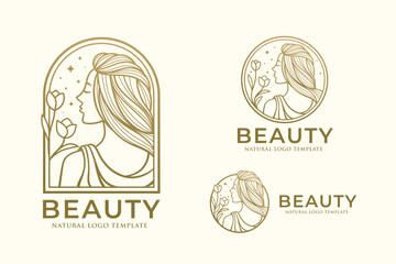 Beauty Woman Line Art Logo Design Template