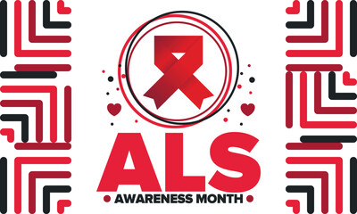 Fototapeta premium ALS Awareness Month. Amyotrophic lateral sclerosis. Annual campaign is held in May in United States. Control and protection. Prevention campaign. Medical health care concept. Vector illustration