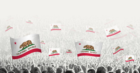 Abstract crowd with flag of California. Peoples protest, revolution, strike and demonstration with flag of California.