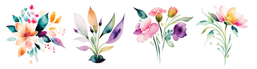 Set of watercolor flower bouquet, floral vector illustration. AI generated - 589638590