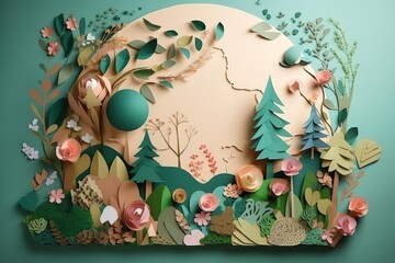 World environment and earth day concept, paper cut, paper collage style with digital craft. Generative AI