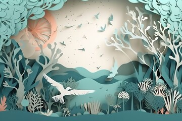 World environment and earth day concept, paper cut, paper collage style with digital craft. Generative AI