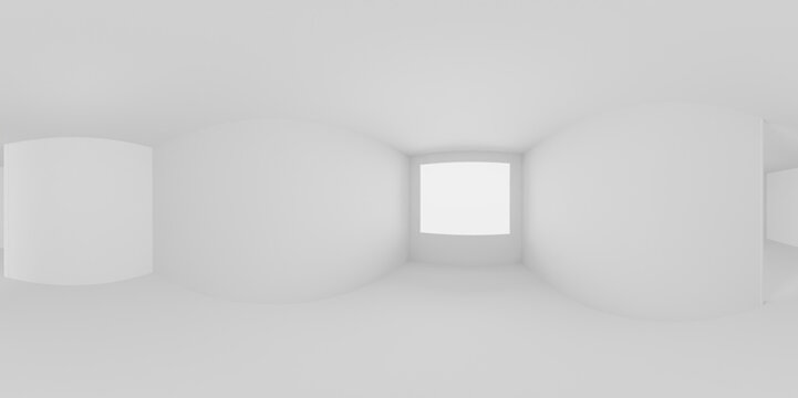 An open white room with a window 360