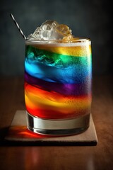 Rainbow cocktail close up shot. LGBT pride inspired. Generative AI Vertical shot