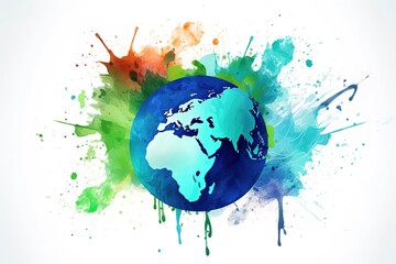 Fototapeta na wymiar World environment day Earth globe with splashes in watercolor style art Concept design for banner, poster, greeting card Vector illustration. Generative AI
