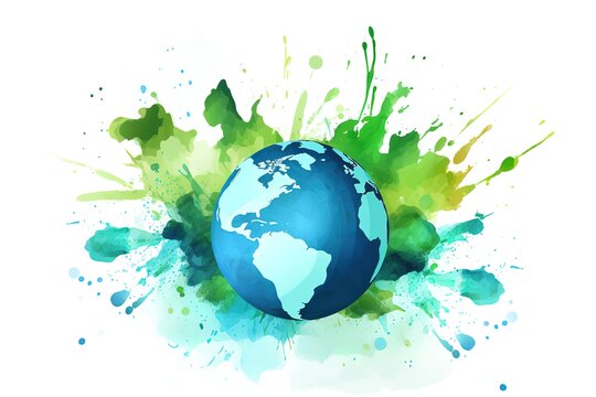 World environment day Earth globe with splashes in watercolor style art Concept design for banner, poster, greeting card Vector illustration. Generative AI