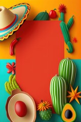 3D Mexican style illustration banner with copy space for text. Generative AI Vertical shot