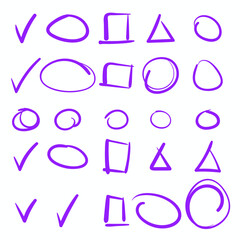 Purple Swirls Swoosh Marks with Vector Hand Drawn Highlighter Accent Line Designs