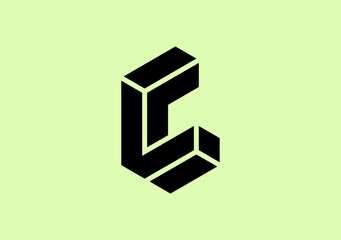 3d monogram letter C in cube style