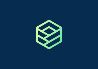 Abstract zigzag cube and check mark logo symbol
