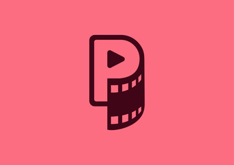 Monogram letter P with movie, film production