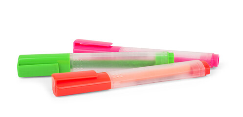 Group of felt tip bright color markers on white background