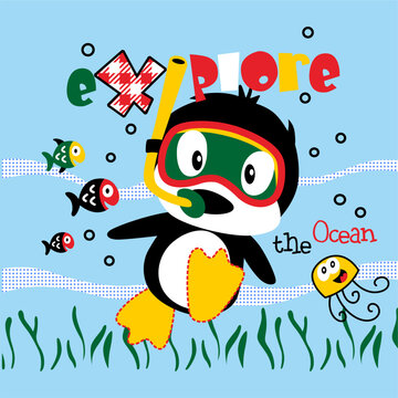 Penguin explore cartoon vector design