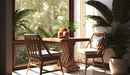Fototapeta na wymiar table and chairs. interior design. Ai generated