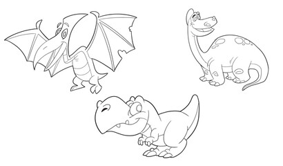 Easy coloring page of baby dinosaur . Icon sheet vector.