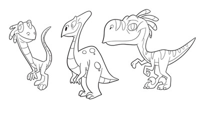 Easy coloring page of baby dinosaur . Icon sheet vector.