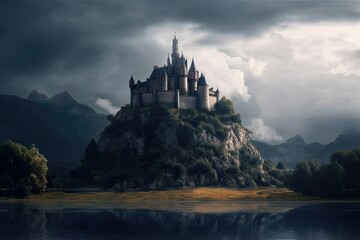 The castle stood tall and majestic against the backdrop of the fantasy landscape. Generative AI