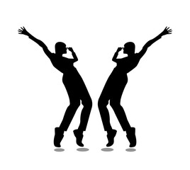Fototapeta na wymiar silhouette of a funny dance of two people in black color isolated on white background