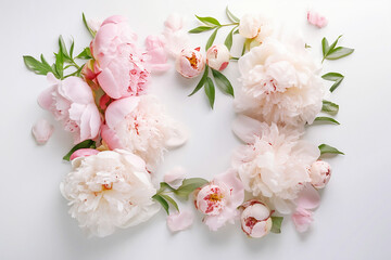 Pink and white peony flower arrangement. Generative AI illustration