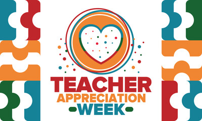 Teacher Appreciation Week in United States. Celebrated annual in May. In honour of teachers who hard work and teach our children. School and education. Student learning concept. Vector illustration