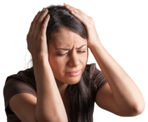 Portrait of a Young Woman Having Headache , Crying