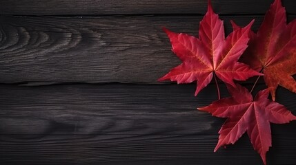 Naklejka na ściany i meble July 1st - Canada Day illustration with maple leaves on wooden background, Generative ai