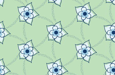 Hand drawn stylized flowers repeat pattern.