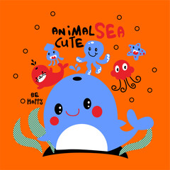 Whale friends cartoon vector design