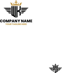 WK initial letter with wing, crown logo, luxury logo,luxury shield, monogram logo design premium template vector
