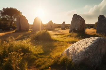 Alignement megalithique et coucher de soleil