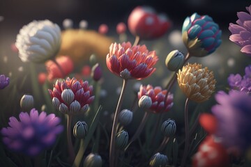 A Colorful Symphony of Flowers in the Spring Fields. Generative AI