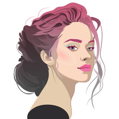 Portrait of a beautiful girl with curly hair dyed in a pale pink color