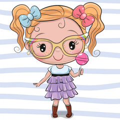 Cartoon Girl with bows and lollipop