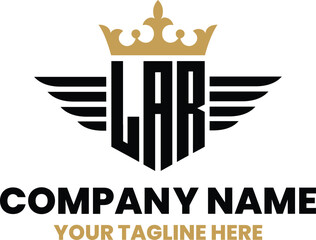 LAR initial letter with wing, crown logo, luxury logo,luxury shield, monogram logo design premium template vector