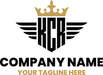 KCR initial letter with wing, crown logo, luxury logo,luxury shield, monogram logo design premium template vector