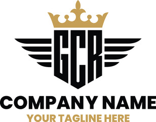 GCR initial letter with wing, crown logo, luxury logo,luxury shield, monogram logo design premium template vector