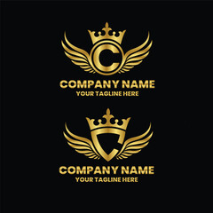 Obraz premium C initial letter with wing, crown logo, luxury logo,luxury shield, monogram logo design premium template vector