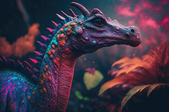 Corythosaurus Colorful Dangerous Dinosaur in Lush Prehistoric Nature by Generative AI