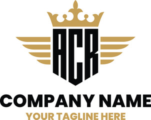 ACR initial letter with wing, crown logo, luxury logo,luxury shield, monogram logo design premium template vector