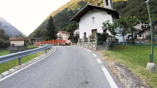 Via Francigena - paved road passing through Echallod (Enchallod), municipality of Arnad, Aosta Valley, Italy