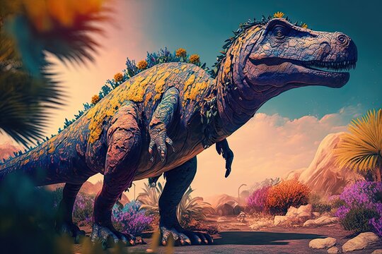 Europasaurus Colorful Dangerous Dinosaur in Lush Prehistoric Nature by Generative AI