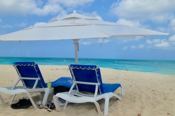 lounge chairs on Eagle  beach, Aruba